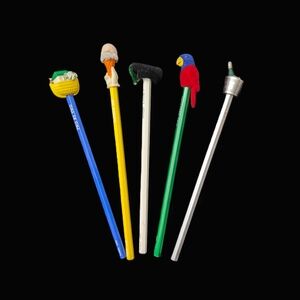 📝 Vtg. 80's Novelty Pencils with Toppers Parrot Cap Ice Cream Ark Bubbly Taiwan